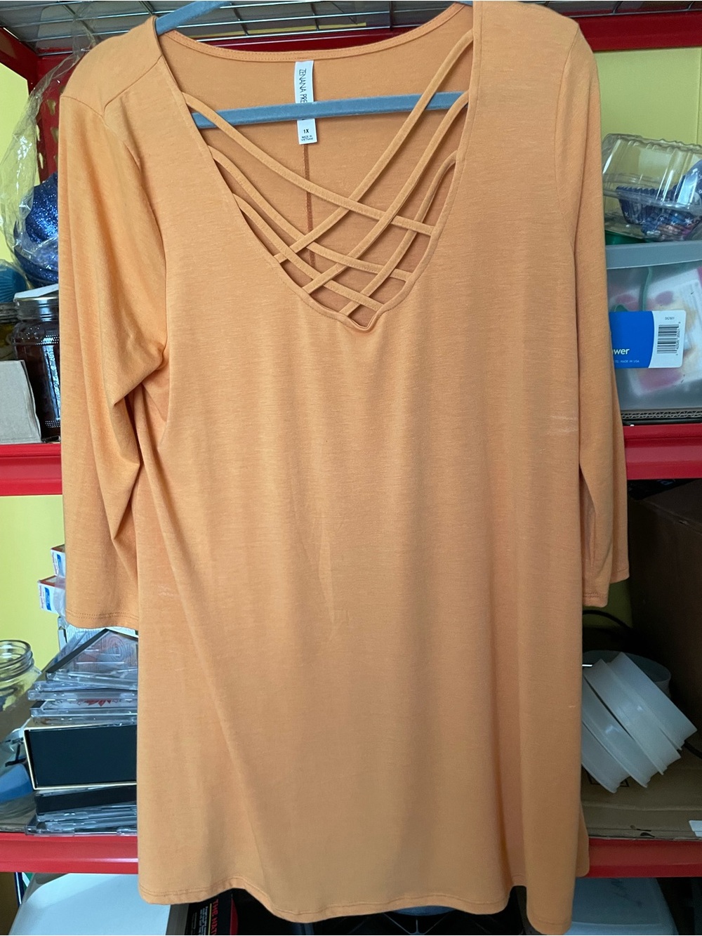 Women's Crisscross V‑Neck Tunic Top – Pumpkin Orange